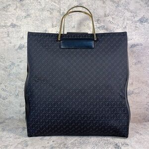 Loewe Vintage Anagram Black Canvas Tote Bag, Leather and Metal Details